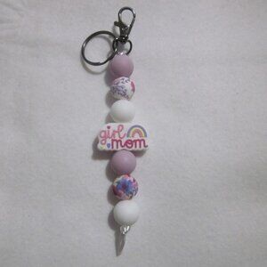Purple and White Girl Mom Keychain / Bag Charm.